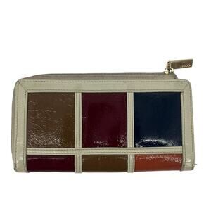 Hobo International Wallet Patent Leather Geometric‎ Colorful Square Zip